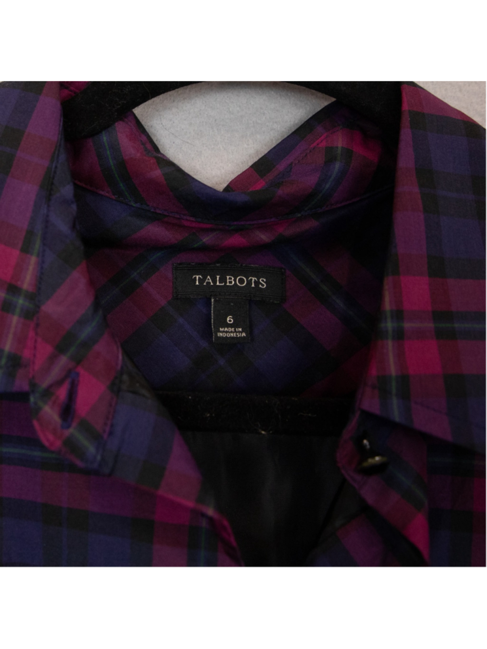 Talbots blue and purple silk blend plaid midi shirt dress-6 - Picture 6 of 7